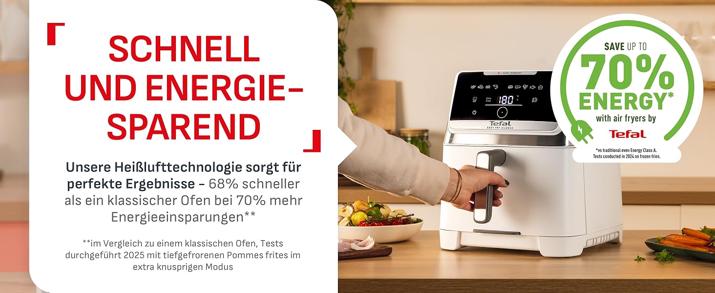 Фритюрниця Tefal Easy Fry Silence 7л, біла - аерофритюрниця з тихим режимом, 10 програм, до 8 порцій EY8421E0