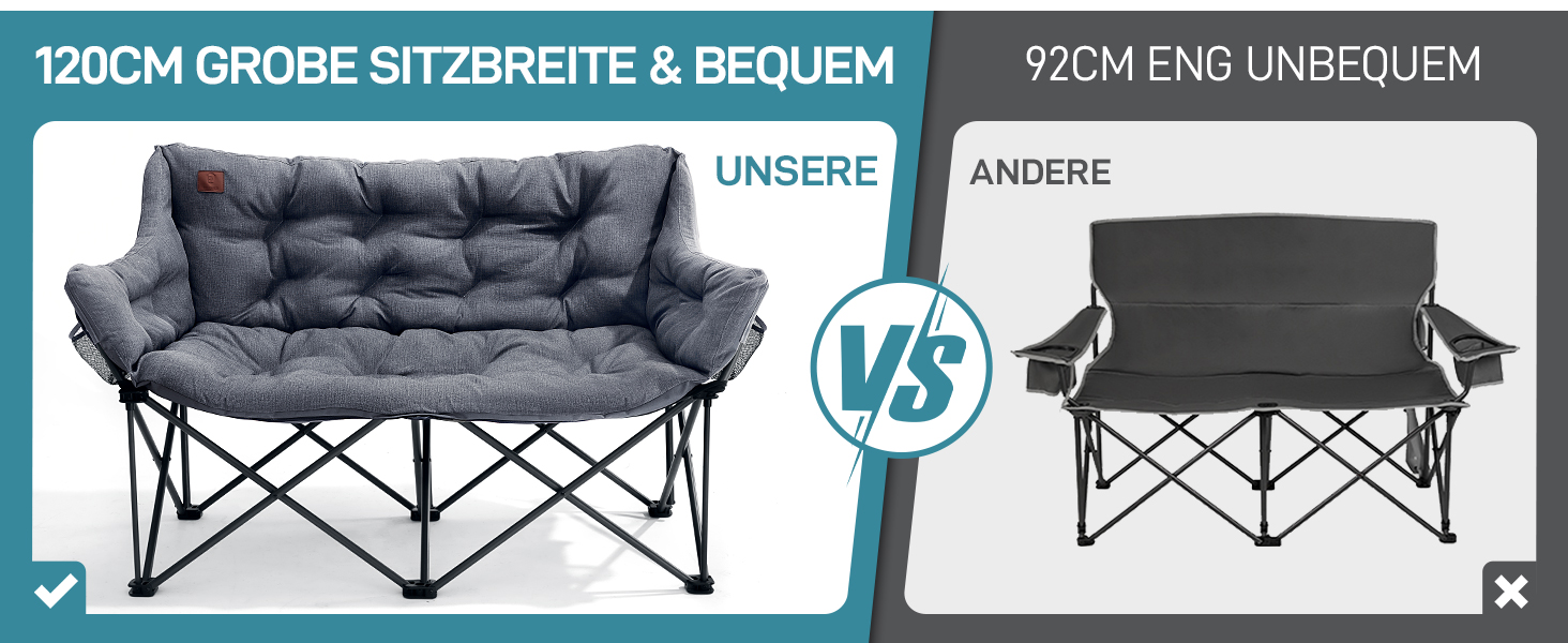 Кампінговий стілець-ліжко EVER ADVANCED для двох осіб, 145 см, сірий, до 400 кг, з високою спинкою, для саду, балкону, кемпінгу