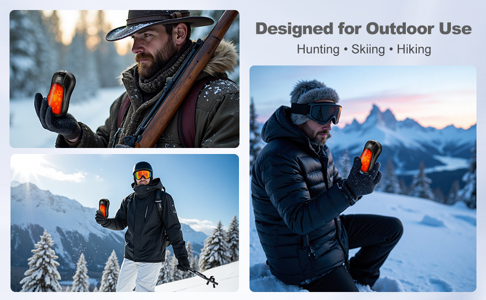 Електричні грілки для рук 2 шт. з акумулятором 10000mAh, подвійний нагрів, 5 температурних режимів, для активного відпочинку, кемпінгу та зими, чорного кольору