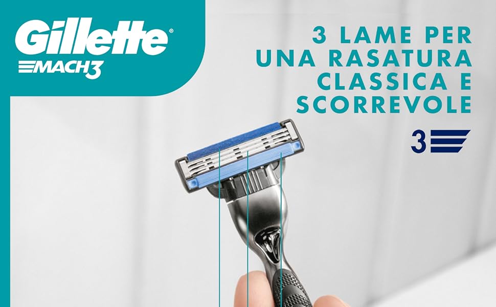 Бритва Gillette Mach 3 Standard для чоловіків, металевий корпус, сіро-чорна (бритва + 12 змінних касет)