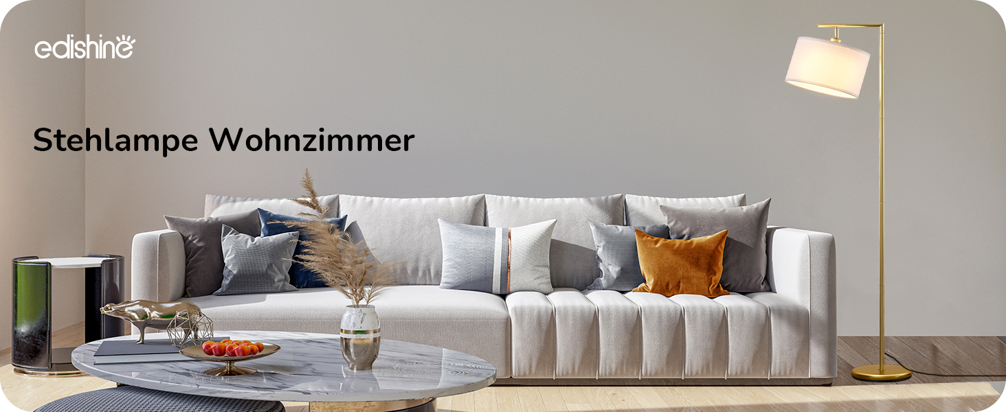 Стійка лампа EDISHINE для вітальні 160 см, аркова лампа сучасного дизайну з регульованим бежевим абажуром з льону, LED E27 лампочка в комплекті, настільна лампа для спальні, дитячої кімнати (Золота)