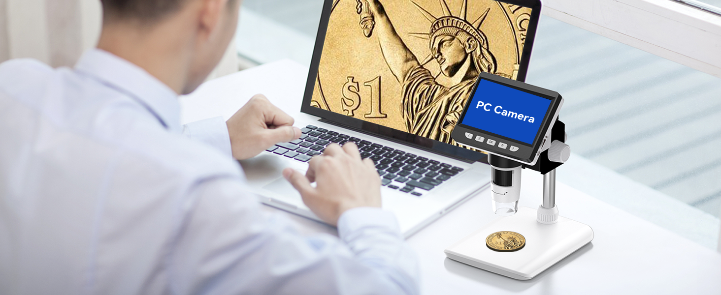 Цифровий мікроскоп AOPICK з LCD екраном, 50X-500X, 4.3 дюйми, 1080P, USB, 8 LED, для дорослих/дітей, сумісний з MacOS Windows (білий)