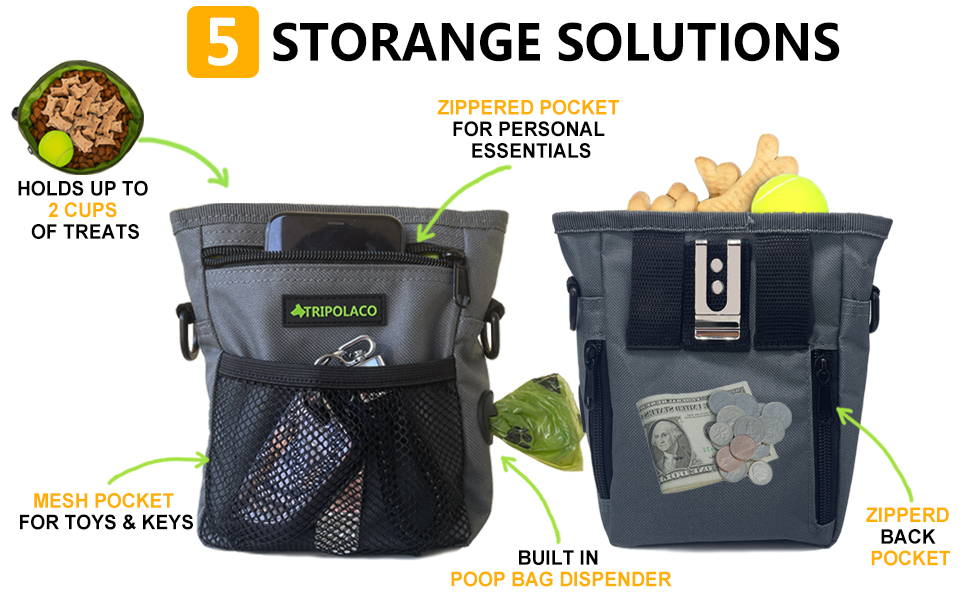 Лекарства для собак – сумка-лейкоріз для собак з кількома кишенями, диспенсер для пакетів для екскрементів і кишеня для телефону, 3 варіанти носіння – ідеальний мішок для корму для собак, тренування та прогулянки, сірий, магнітна застібка