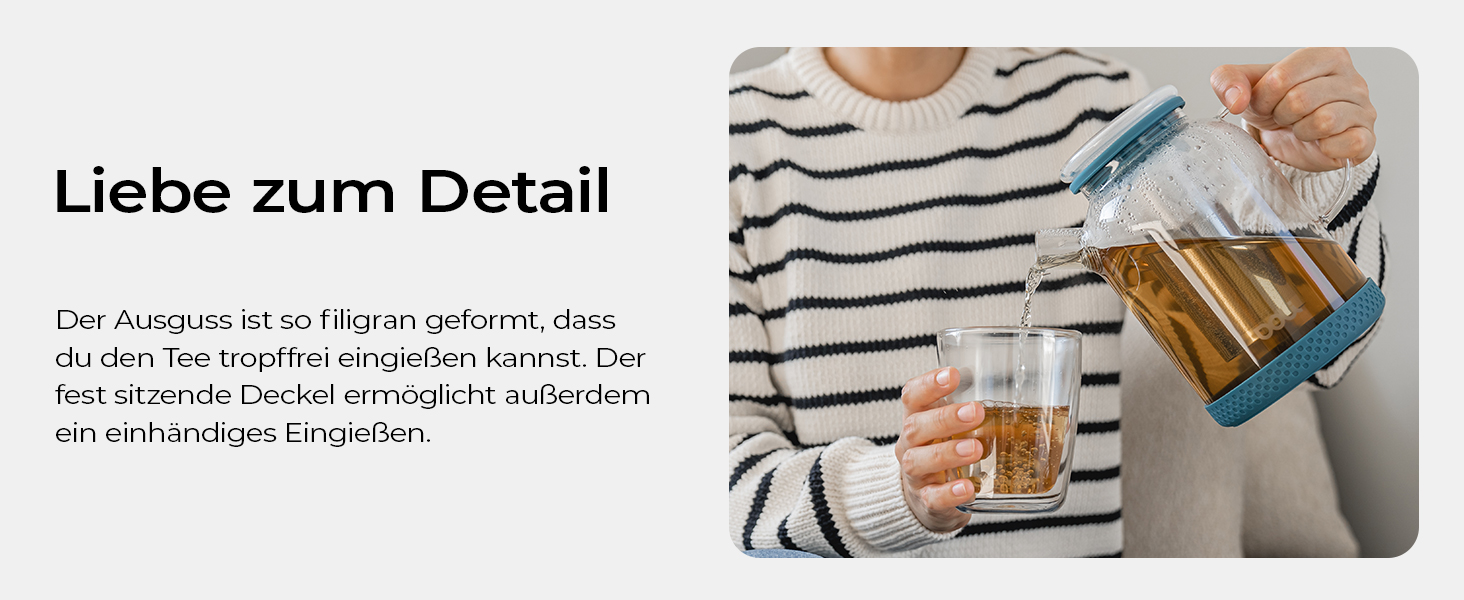 Скляний чайник Doli 1,5 л з сіткою з нержавіючої сталі, чорний — для гарячих та холодних напоїв, підходить для посудомийки, BPA-free