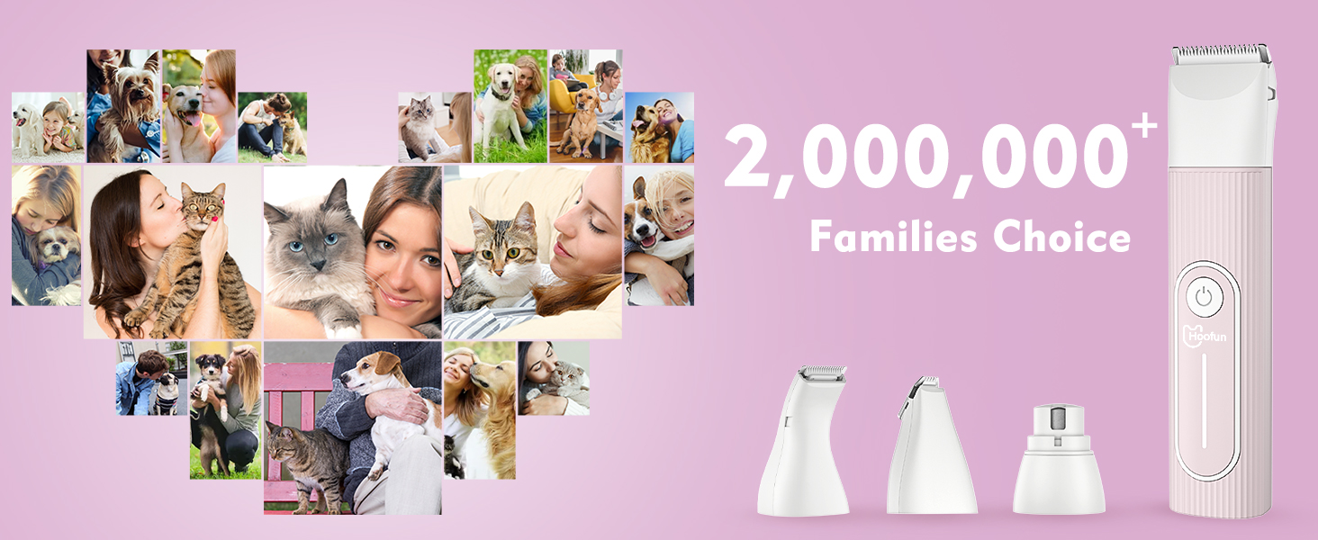 Професійна шерстьрізка для собак та котів Hoofun 4-в-1, IPX7, бездротова, з 4 насадками, для собак, котів, кроликів (біла/рожева)
