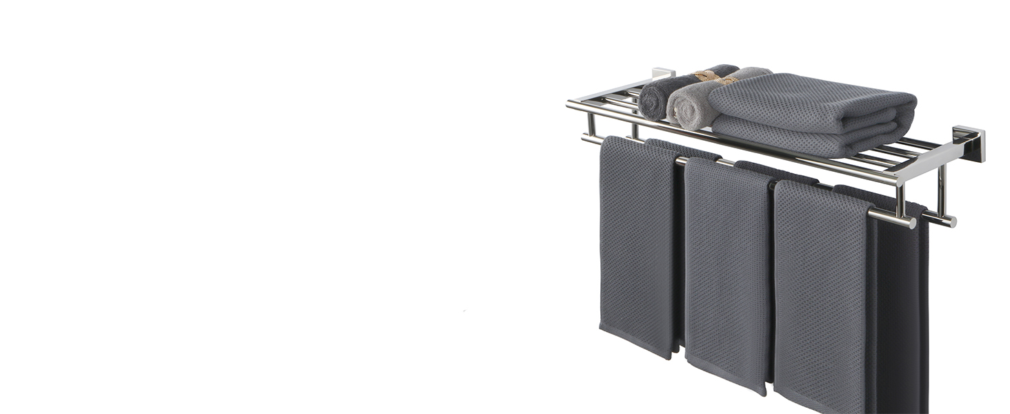 Тримач для рушників SAYAYO настінний, 70 см, з полицею, нержавіюча сталь, для ванної кімнати та кухні