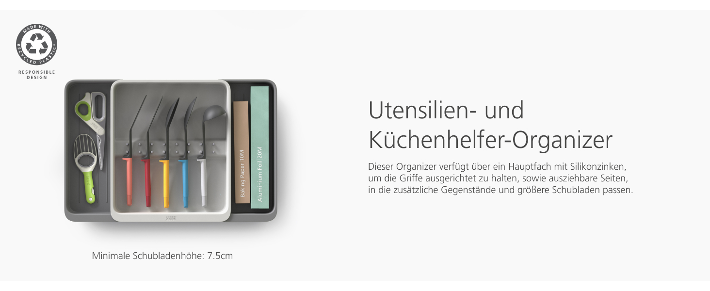 Органайзер для столових приборів Joseph Joseph DrawerStore з ніжницями, розширюваний, з переробленого пластику, компактний