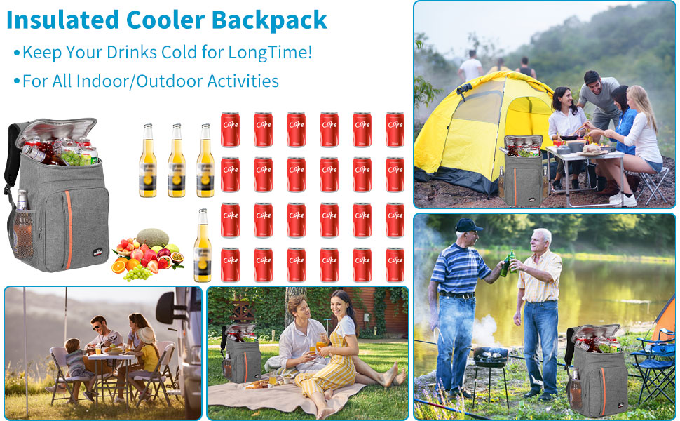 Рюкзак-холодильник HEQUN 23L: Ізольований рюкзак для пікніків, пляжу, подорожей та роботи. Сірий колір.