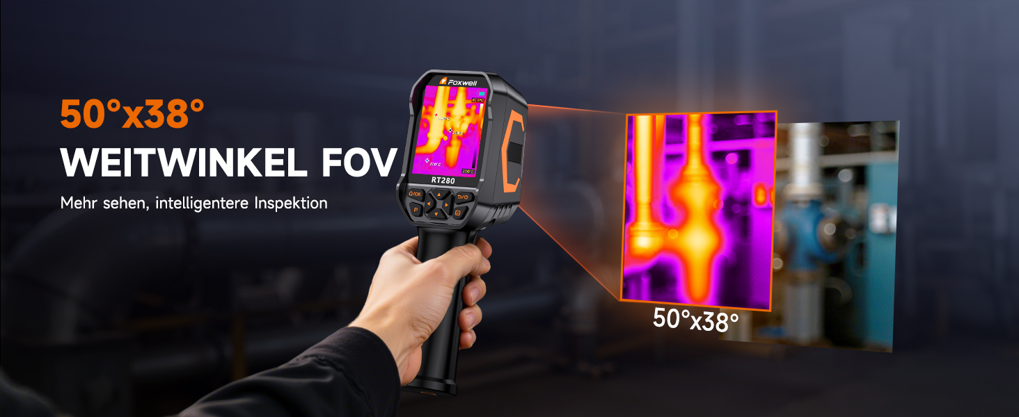 Тепловізор FOXWELL RT280: Портативна інфрачервона камера з LCD-екраном 2.8', роздільна здатність 320x240, діапазон температур -20°C до 550°C, 8GB пам'яті, функція PC-аналізу та відеозапису