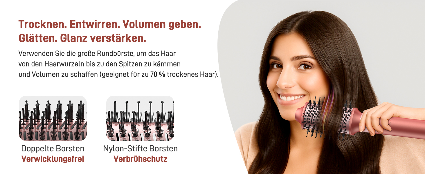 HITTIONA Airstyler 5 в 1: фен, плойка для локонів Auto-Wrap, іонізація, швидка сушка, захист від тепла, для створення локонів та шовковистого волосся, з чохлом, колір - полуниця