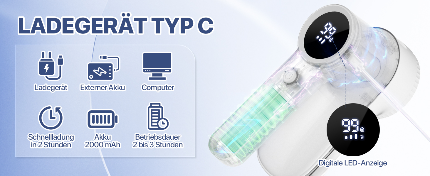 Електричний видалення ворсу для одягу з LED-дисплеєм та USB-зарядкою, 3 режими, 3 змінні насадки для светрів, пальто, ковдр