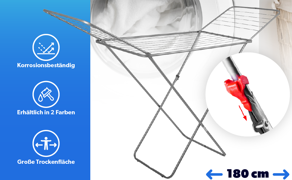 КADAX Сушарка для білизни з 18 метрами сушильної поверхні, срібна, для квартири, балкону та саду, розкладна, з антиковзними ніжками, економна, сушарка Made in EU