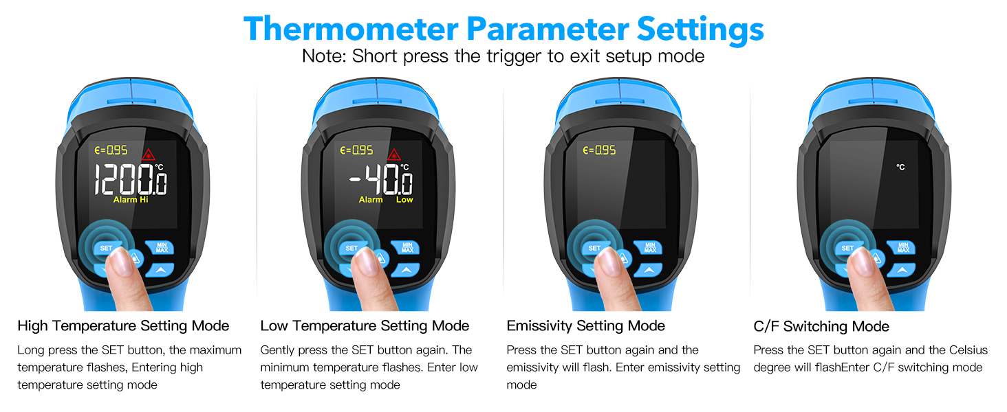 Інфрачервоний термометр MESTEK -40°C до 1600°C: цифровий лазерний вимірювач температури з K-зондом, LCD дисплеєм та сигналізацією. Підходить для кухні та промисловості.