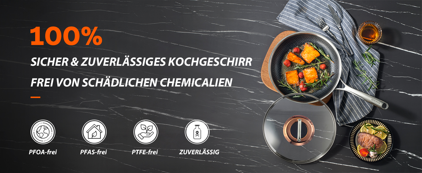 Сковорода з кришкою 26 см, антипригарне покриття Hybrid, холодна ручка, безпечна для миття в посудомийній машині, без PFAS, PFOA та PTFE, можна використовувати в духовці до 260 °C, сумісна з усіма типами плит WQ