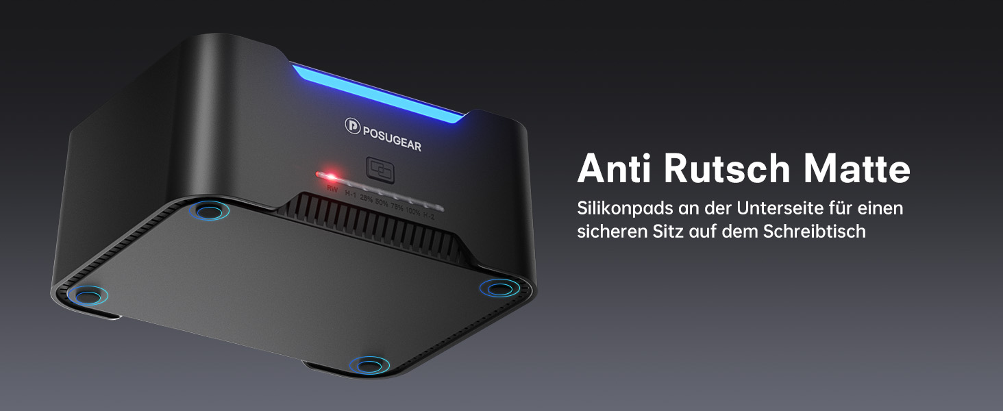 Док-станція для жорстких дисків POSUGEAR RGB USB 3.0 з підтримкою 2.5/3.5 SATA HDD/SSD, 2 відсіки, Offline Clone, UASP