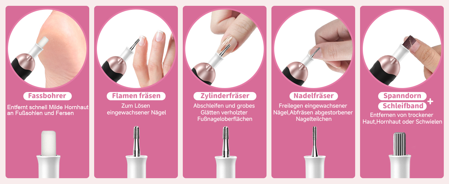 Електричний набір для манікюру та педикюру з LED-підсвічуванням: пилка для нігтів, 10 насадок
