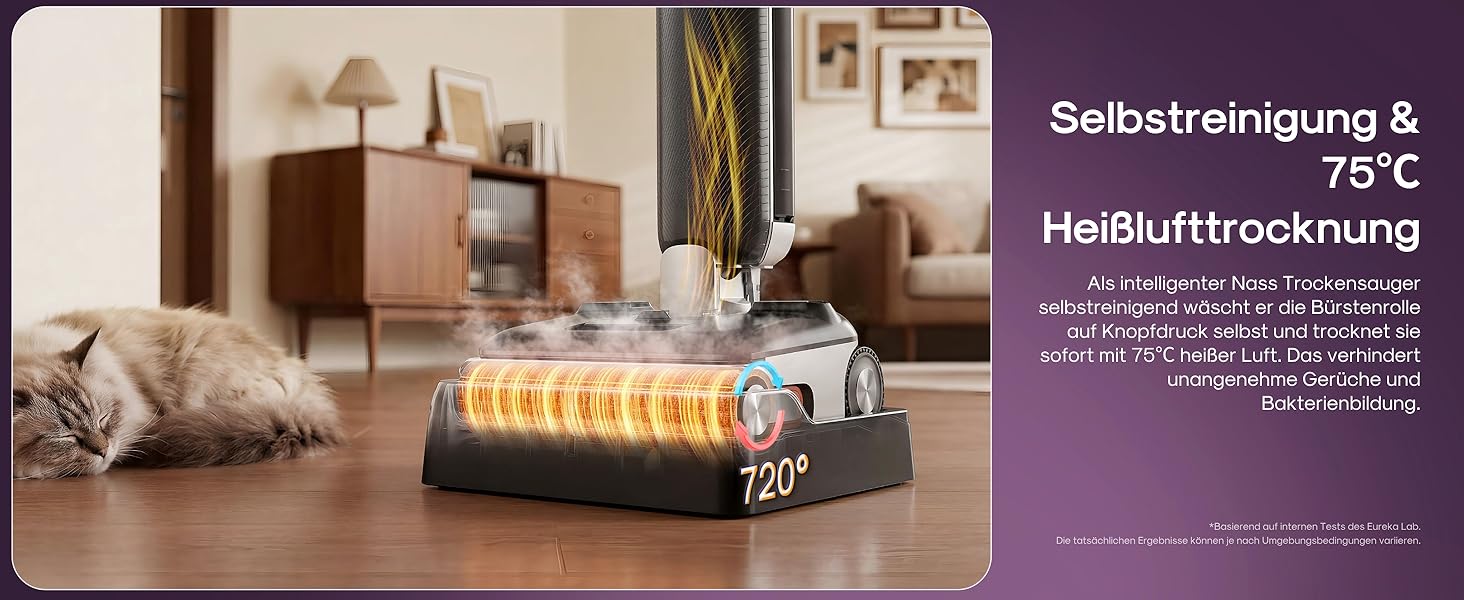 Акумуляторний миючий пилосос EUREKA FloorShine 830 для твердих підлог, 24000 Па, з функцією самоочищення та сушіння гарячим повітрям 75°C, Anti-Tangle 3.0, 60 хв роботи