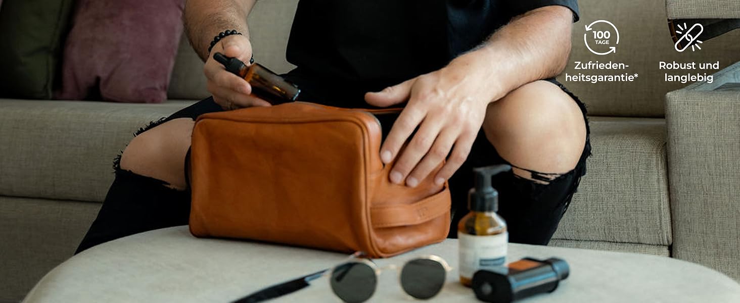 Шкіряна косметичка Berliner Bags Vintage Kulturbeutel Tim XL для чоловіків та жінок, коричнева
