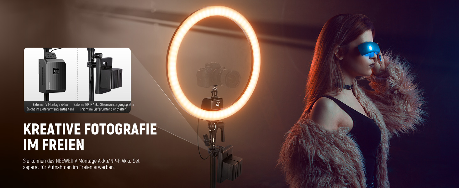 NEEWER кільцева лампа 20 дюймів LED з триподом та тримачем для телефону, 44 Вт 3200K-5600K з акумулятором, USB, для макіяжу, тату, вій, YouTube, TikTok, відеозйомки (SRP18C)