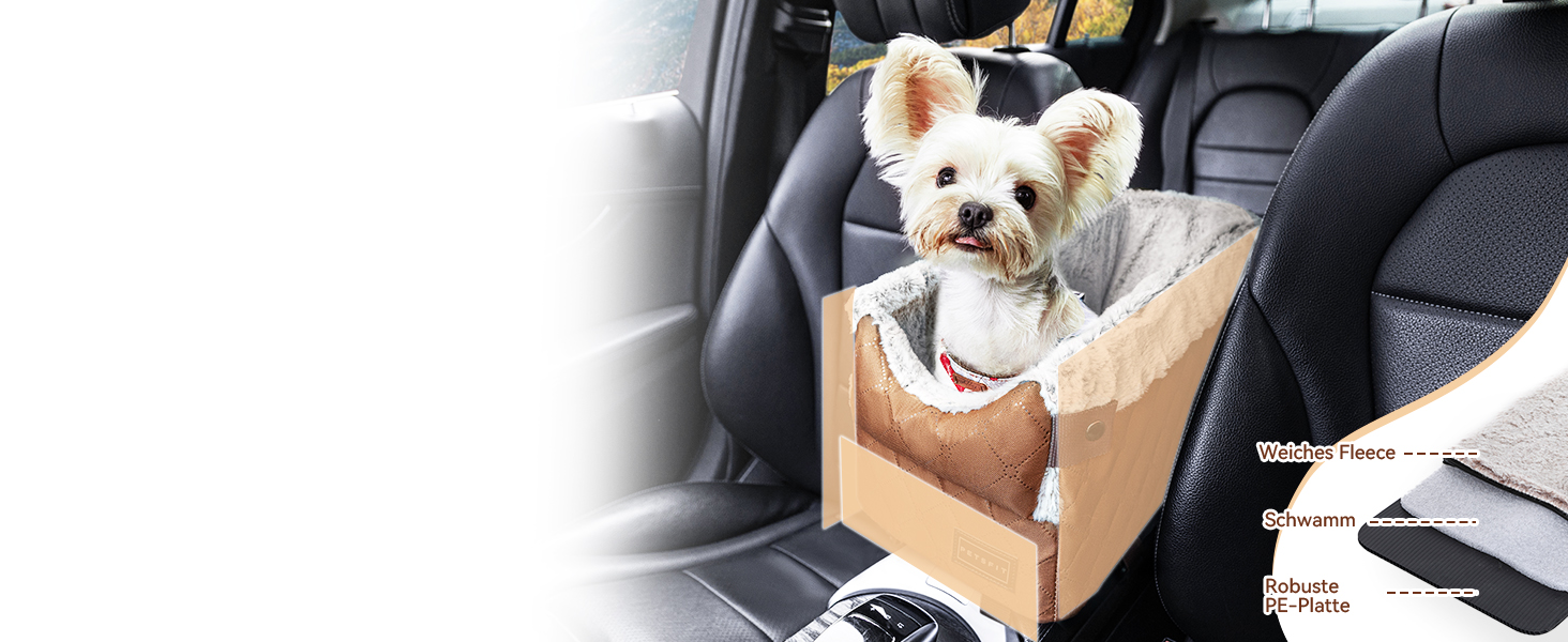 Автомобільний сидіння для собак PETSFIT - чорний/світло-коричневий, до 5 кг, з захисними гачками