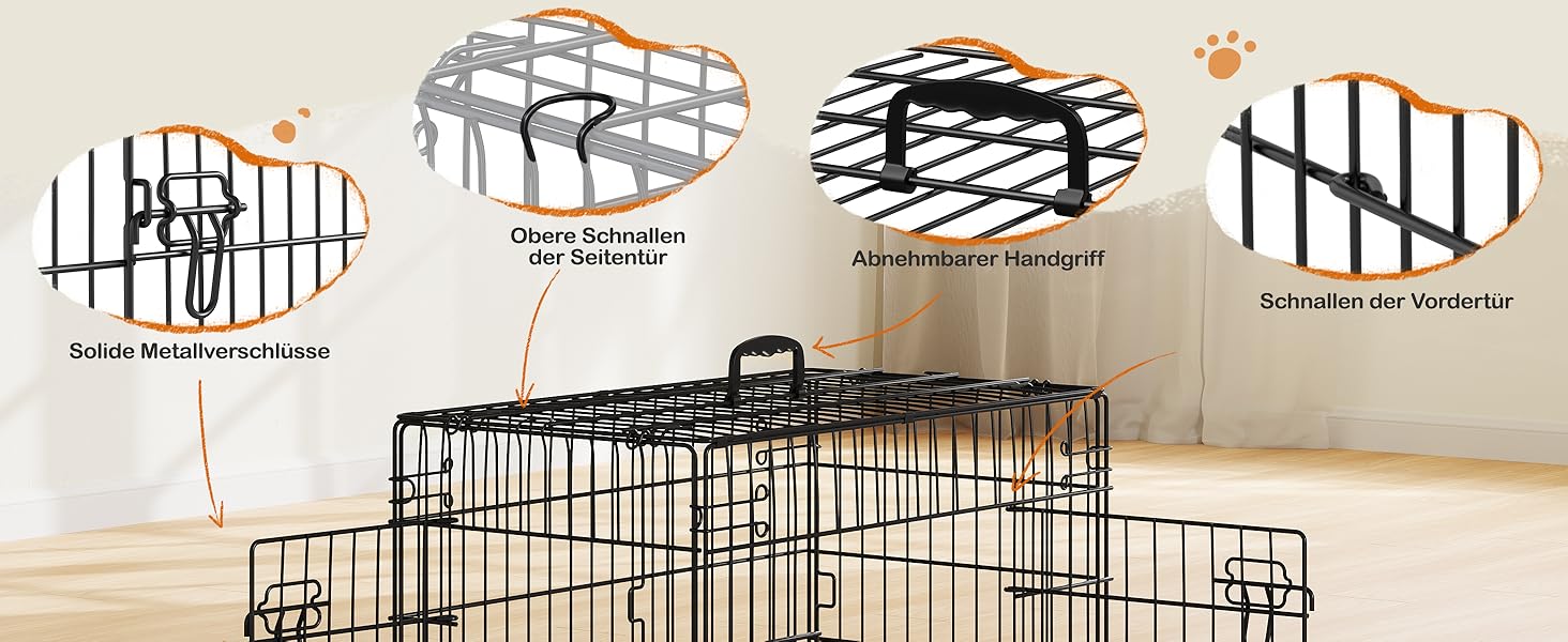 Клітка для собак Yaheetech 90x56x63 см, розкладний вольєр з перегородкою, 2 двері, чорна, для дому та транспортування