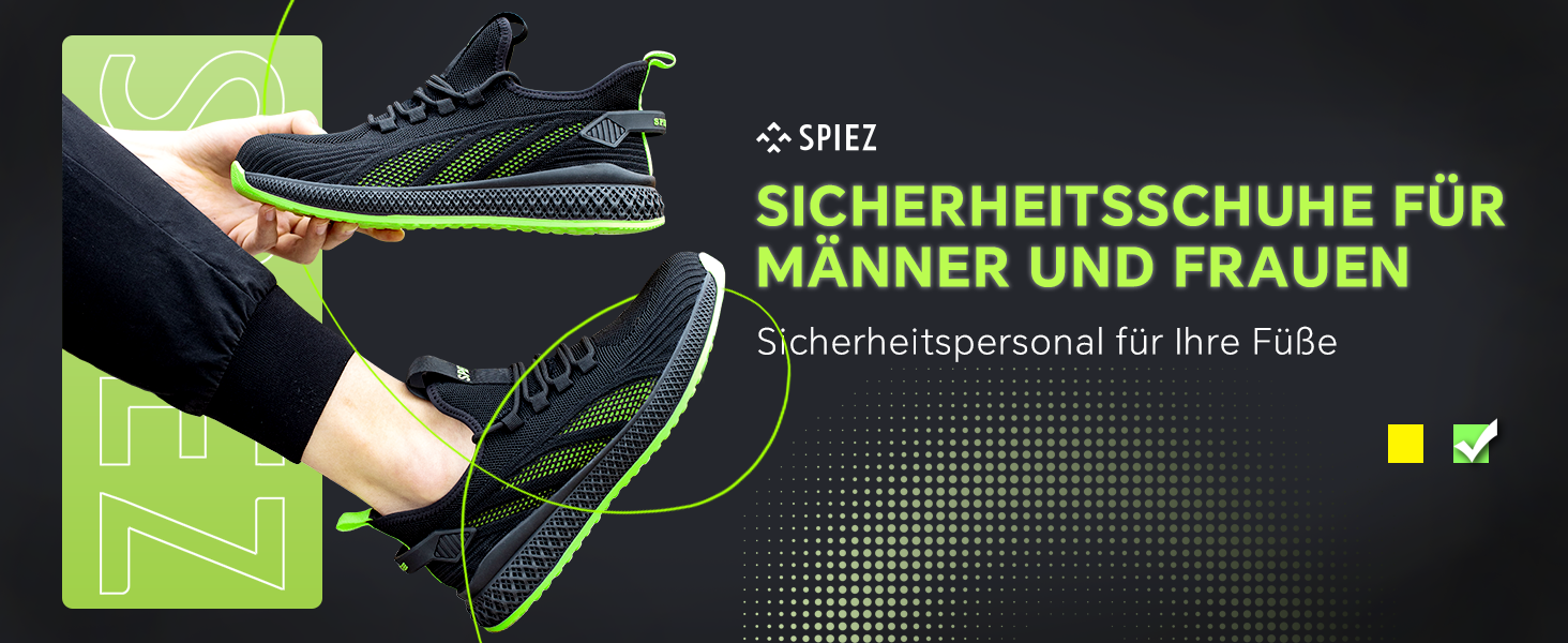Захисні черевики SPIEZ Unisex з металевим носком, антипрокольні, легкі робочі кросівки для жінок та чоловіків, дихаючі, модні, чорно-зелені, 44 EU