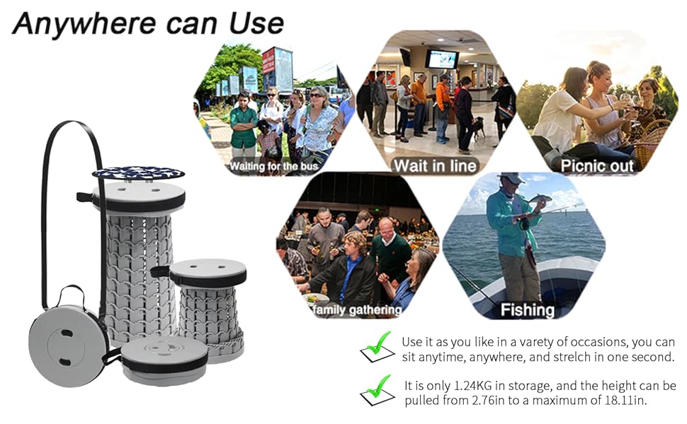 Складний туристичний стільчик Alevmoom, телескопічний, 600lbs, сірий. Ідеально для кемпінгу, риболовлі, відпочинку на природі та дому.