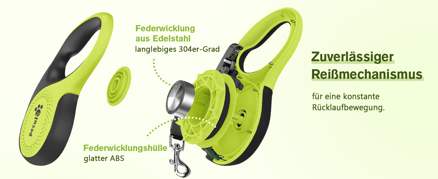 Рулетка для собак Pecute 8м, 50 кг, зелена, антизаплутування, швидке гальмування