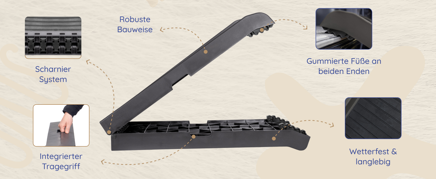 Східці для собак у машину – складані, 174 см, 38 см, з гумовим покриттям – для великих собак, підходить для авто та SUV – вантажопідйомність 85 кг – темно-сірий колір