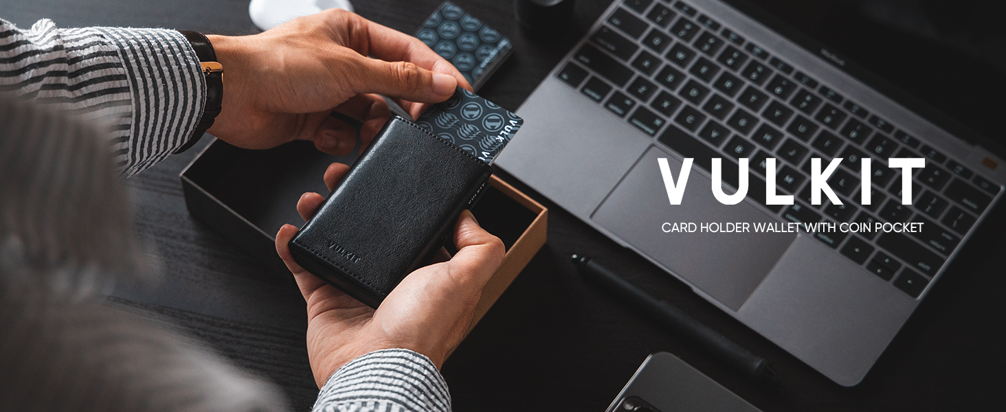 Чохл для кредитних карт VULKIT з RFID-блокуванням, з натуральної шкіри, з відділенням для грошей, віконцем для посвідчення, відділенням для монет та магнітною застібкою (Морський колір)