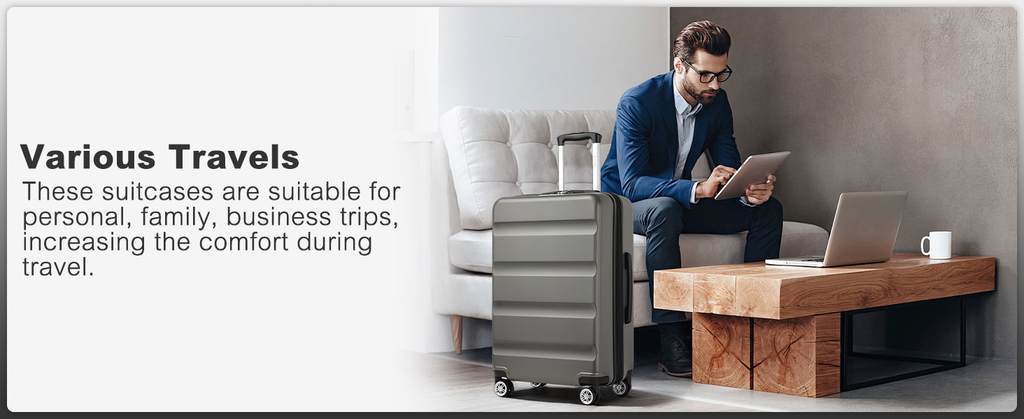 Чемодан-тележка KONO з розширенням, жорсткий корпус, XL, з TSA-замком та 4 колесами, 75x47.5x29.5 см, сірий