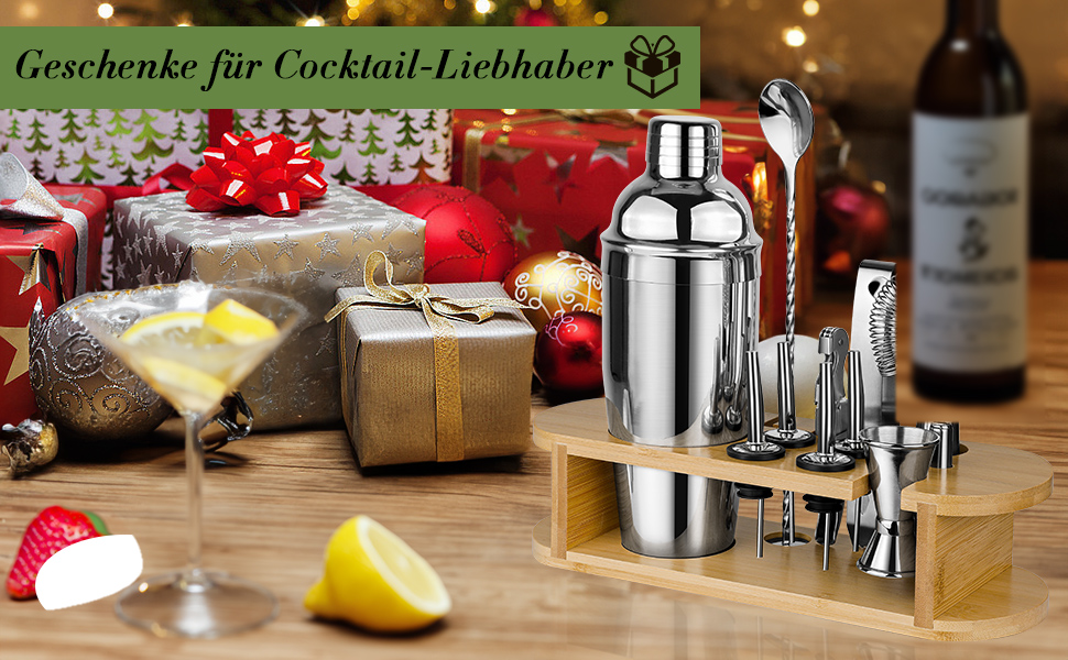 Набір шейкер для коктейлів Barkeeper Set з підставкою, комплект для приготування напоїв з нержавіючої сталі, професійний барний інструмент, барменський набір, подарунок для домашнього бару, для чоловіків, жінок та батьків (сріблястий)