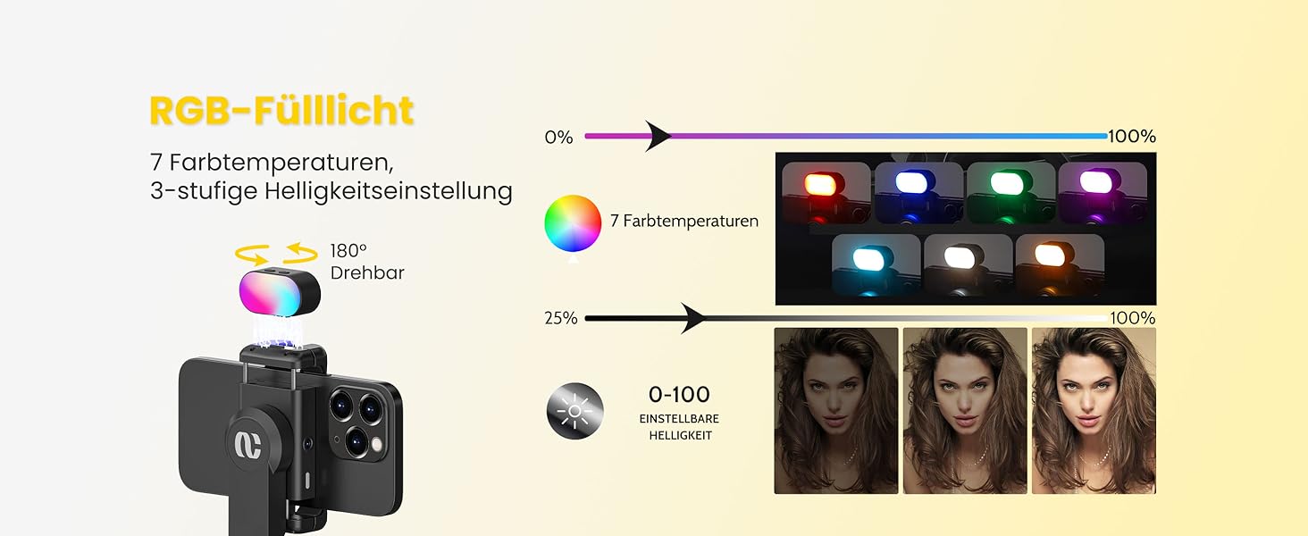 Стабілізатор для телефону AOCHUAN M2Pro Black з відстеженням обличчя, 4-в-1 RGB-підсвічування, 108 см, для iPhone та Android