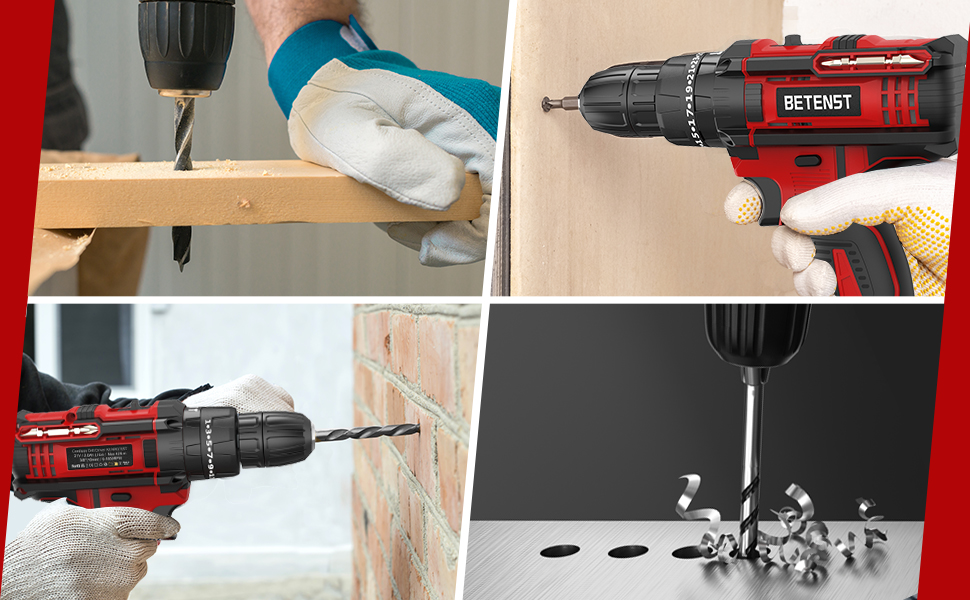 Акумуляторний дриль-шуруповерт BETENST 21V з 2 акумуляторами 2.0Ah, 42Nm, 25+3 ступені крутного моменту, 2 швидкості, LED-підсвічування, 30-ти елементний набір для дому, саду та DIY проектів