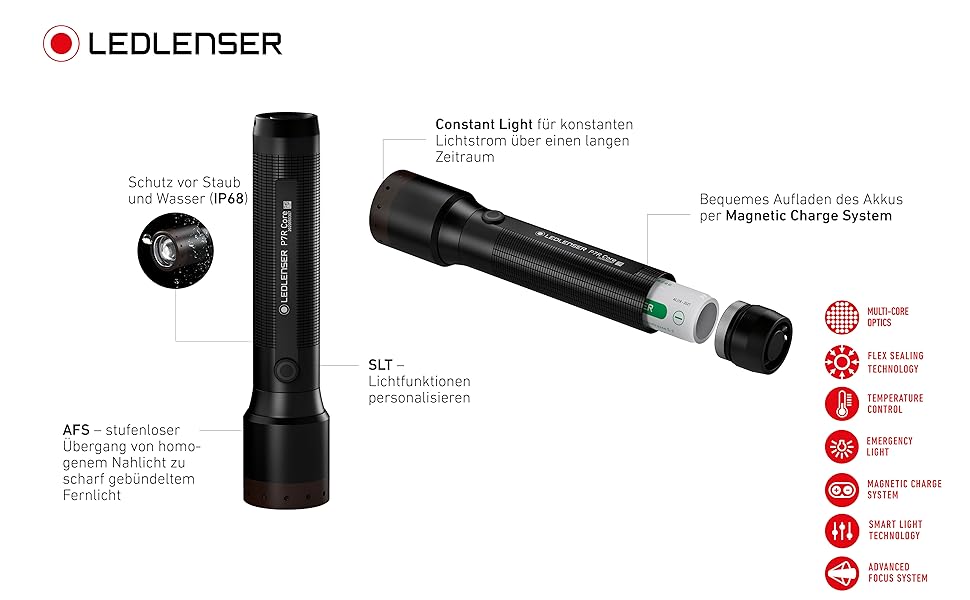 Ліхтар Ledlenser P7R Core універсальний, 1400 лм, LED, акумулятор 21700, IP68, фокус, дальність 300 м, USB-зарядка, постійне світло