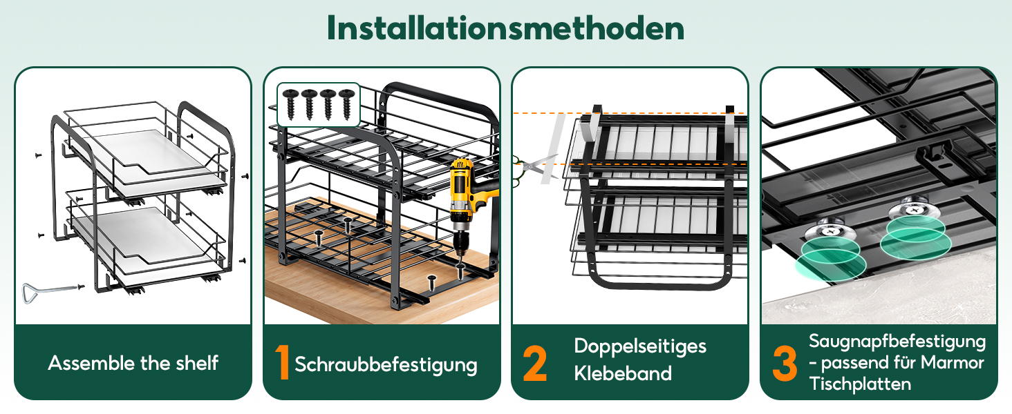 Висувна полиця для спецій на 2 яруси, регульована по висоті, органайзер для кухонної шафи, стояча полиця для спецій, висувна полиця для спецій з наклейками для кухні та робочої поверхні, L26*B23*H23cm (L26xB29xH23cm)