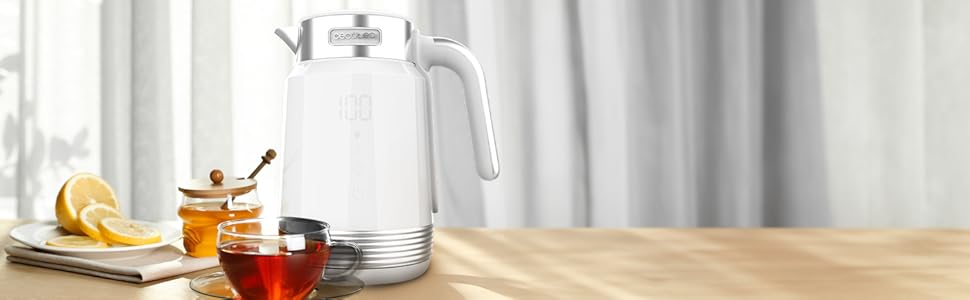 Електричний чайник Cecotec ThermoSense 600 Touch White, 1.7 л, 2200 Вт, з нержавіючої сталі та пластику, LED-підсвітка, поворотний на 360°