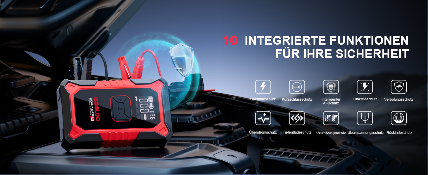 Powerbank з компресором GOOLOO A3 для автомобіля 12V (до 9.0L бензин/6.5L дизель), 3000A, 150PSI, LED дисплей