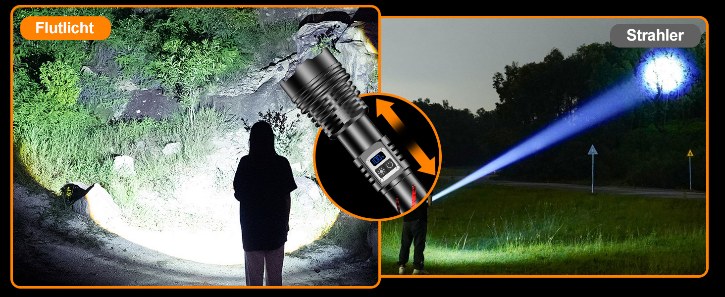 Ліхтар LED акумуляторний 1000000 люменів, тактичний ліхтар, 2 режими, регулювання яскравості, USB, для кемпінгу та надзвичайних ситуацій, чорний