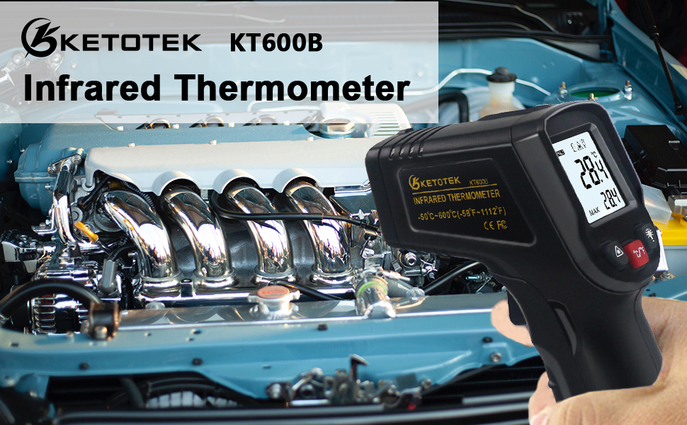 Інфрачервоний термометр KETOTEK - безконтактний вимірювач температури, -50°C до 600°C, для їжі та приготування барбекю