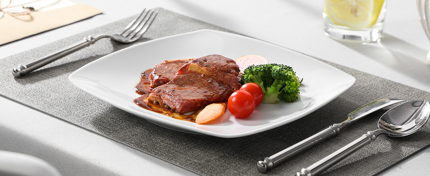 MALACASA Серія Julia, Набір посуду Teller Set 12 осіб, Сучасний KLEIN, 36-ти частинний сервіз з порцеляни, 12 тарілок для їжі, 12 десертних тарілок, 12 супових тарілок сіро-білий, 36 частин