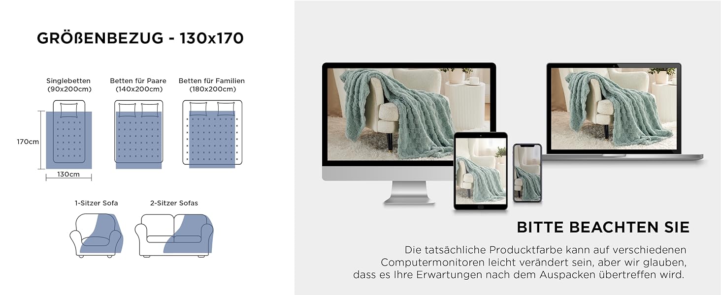 BEDSURE Плед пухнастий, флісовий та вовняний, для дивану, з візерунком шахової дошки, м'який та теплий, для декору кімнати, плед для відпочинку, світло-коричневий, 130 x 170 см