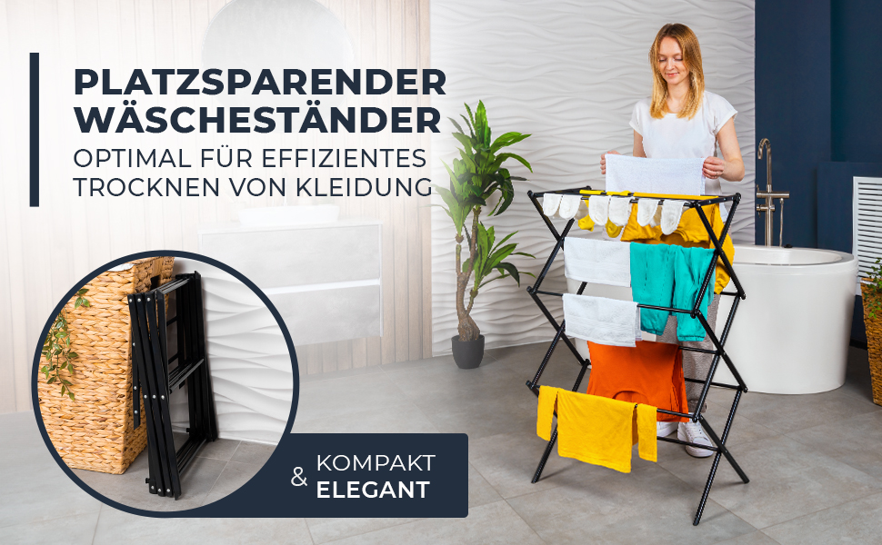 Сушарка для білизни складана, міцна, 6 рівнів, чорна (біла/чорна) - для балкону та дому