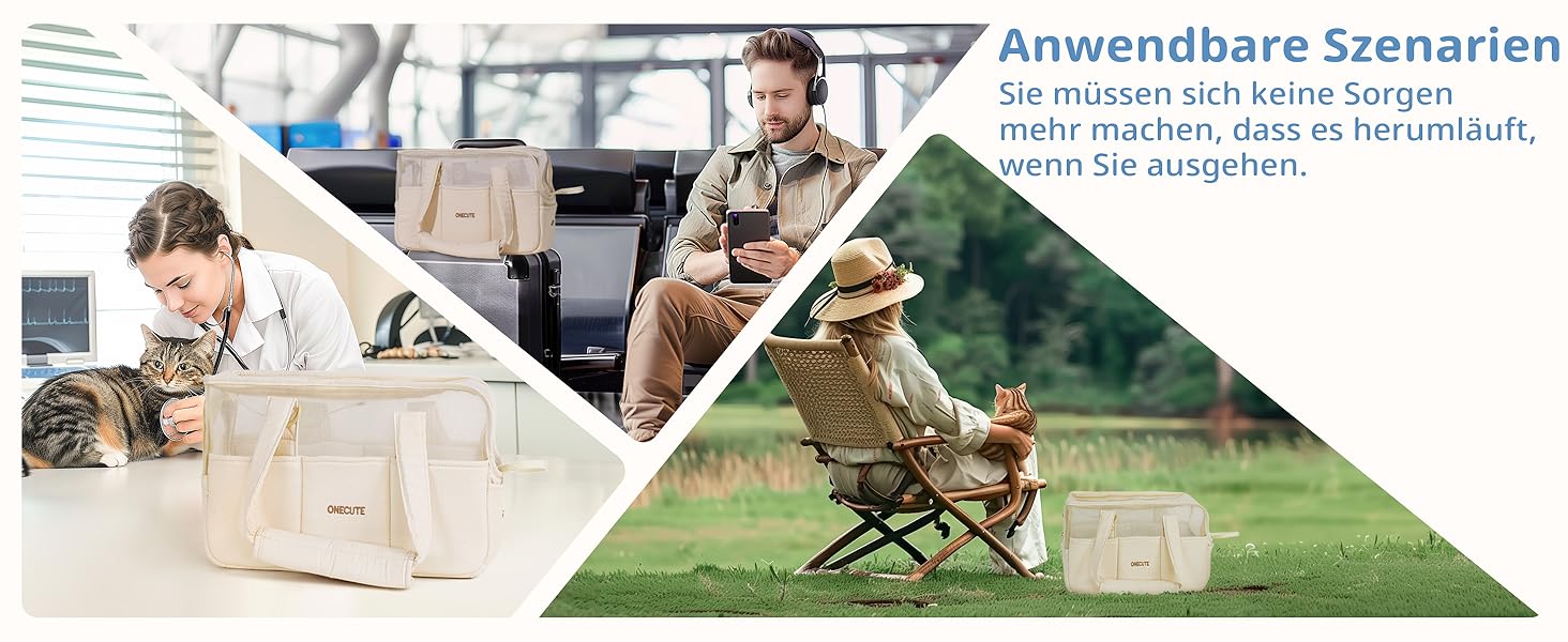 Транспортна сумка для собак, котів та кроликів – складана переноска з безпечним замком, сіткою для вентиляції та бічними кишенями – практична переноска для подорожей (Бежева, 34x16x25 см)