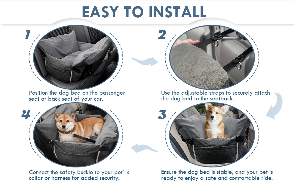 Автокрісло для собак - автокрісло-бустер для маленьких та середніх собак до 18 кг, з ременем безпеки та кишенями для зберігання, антиковзаюча підставка (смужка в морському стилі), сіре, 77x52 см
