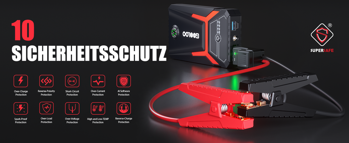 Powerbank з компресором GOOLOO A3 для автомобілів 12V (до 9.0L бензин/6.5L дизель), 1500A, 150PSI, LED-дисплей