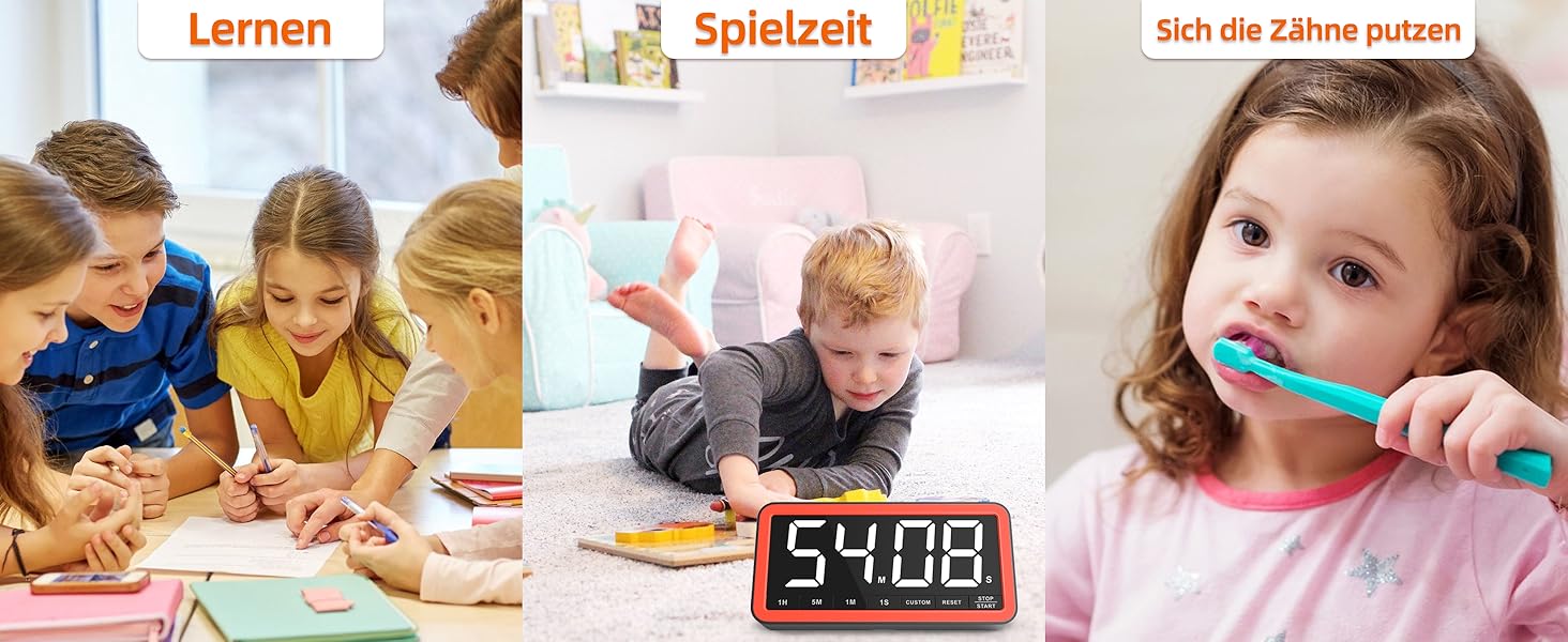 Великий цифровий таймер VOCOO з LED-екраном 19,8 см, магнітом, регульованою яскравістю і гучністю, 4 сигналами, кухонний таймер, для класу, спортзалу, чорний+помаранчевий
