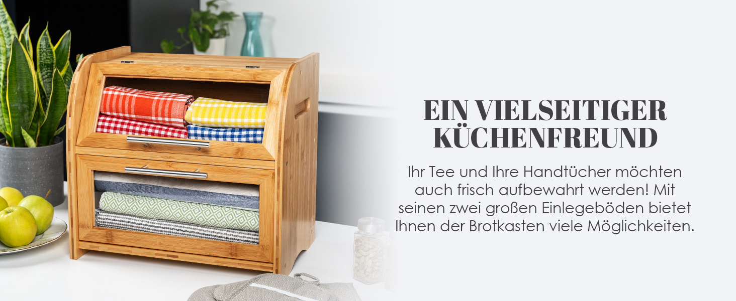 Бамбуковий хлібний ящик Arise з вентиляцією, 2 полиці та вікно, для хліба, бургерів, сендвічів. 40 x 26 x 37 см