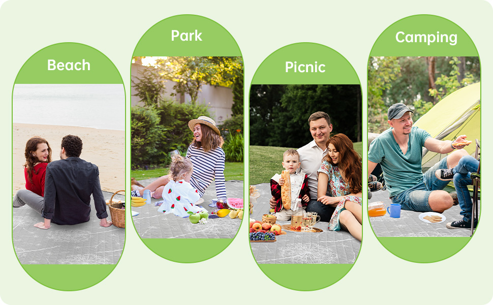 Пікнікова ковдра Aptliton 200x200 см, велика водонепроникна, з 4 кілочками, для кемпінгу, парку, саду, пляжу, машинного прання, складна, сірий молочай