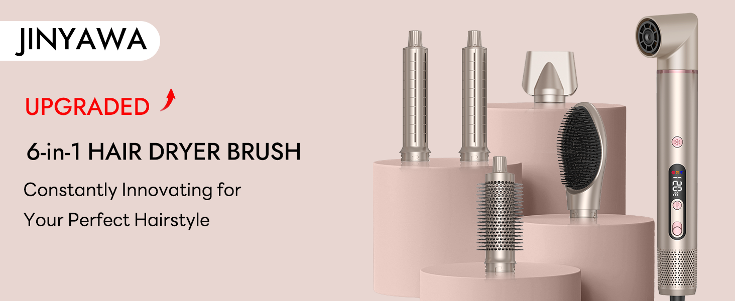 Airstyler 6-в-1 з LCD-дисплеєм: фен-щітка, стайлер для волосся, локони, об'єм, випрямлення, сушка, 110000 обертів/хв